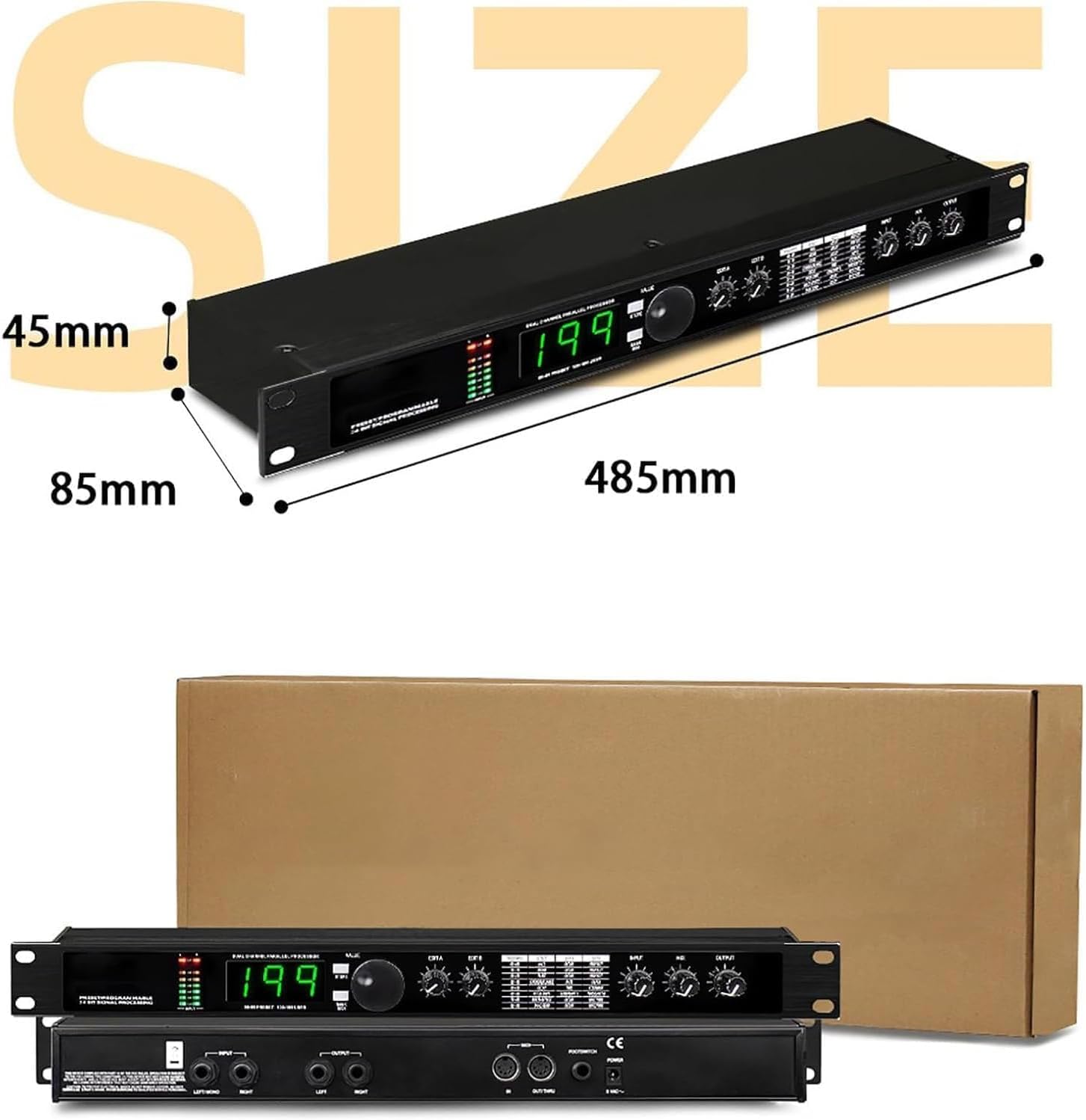 Professional Audio Processor Equalizer, Professional Digital Reverb, Preset Programmable 24-bit Signal Processing, 99 Preset Programs, 199 Sound Effects Memory, for Recordin