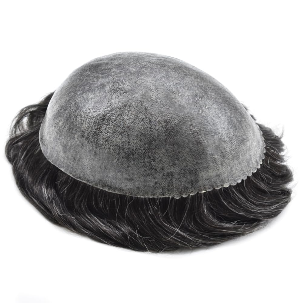 Hair Toupee For Men Full Poly Skin Mens Toupee Human Hair System For Men Durable Hair Piece Mens Hair Replacement Protesis Capilar Para Hombre 8X10#1B20#1B Off Black+20% Grey