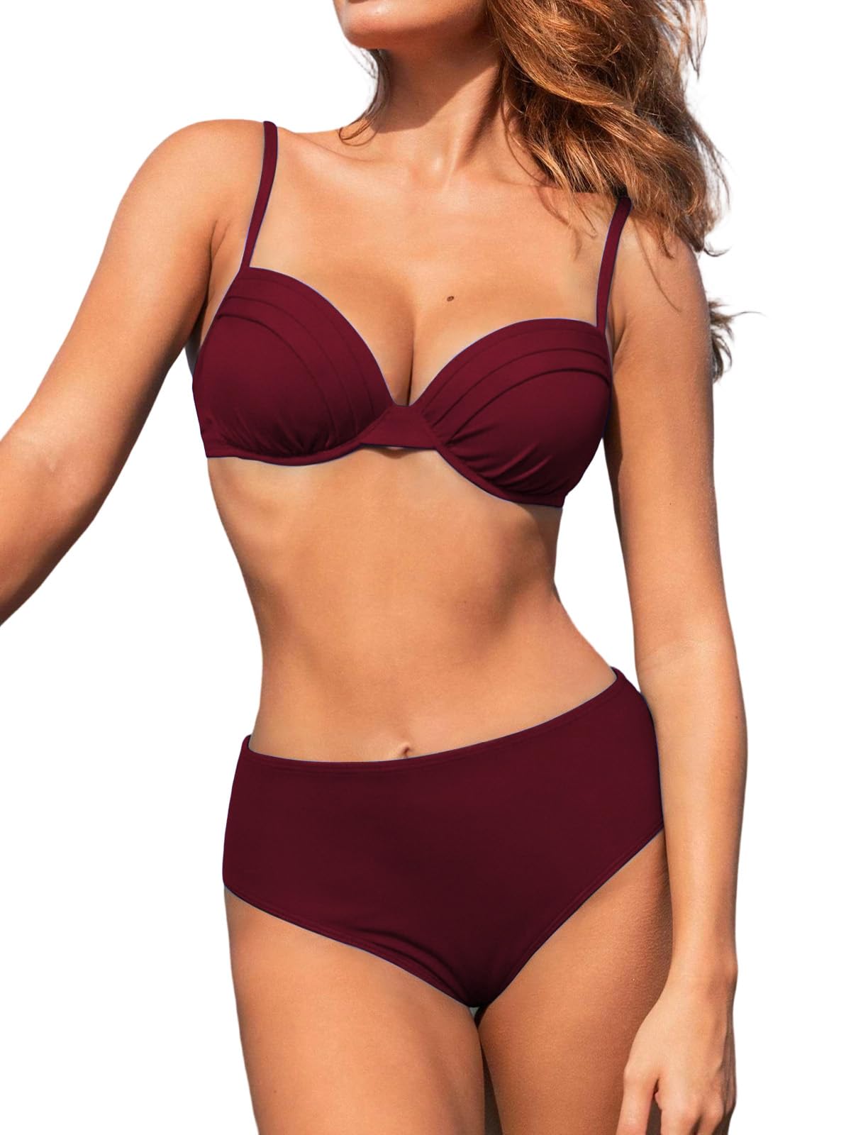 JFAN Traje de Baño Mujer 2 Piezas Bikini Push Up con Relleno Bañador Dos Piezas Sólido Sexy Bikinis con Aros