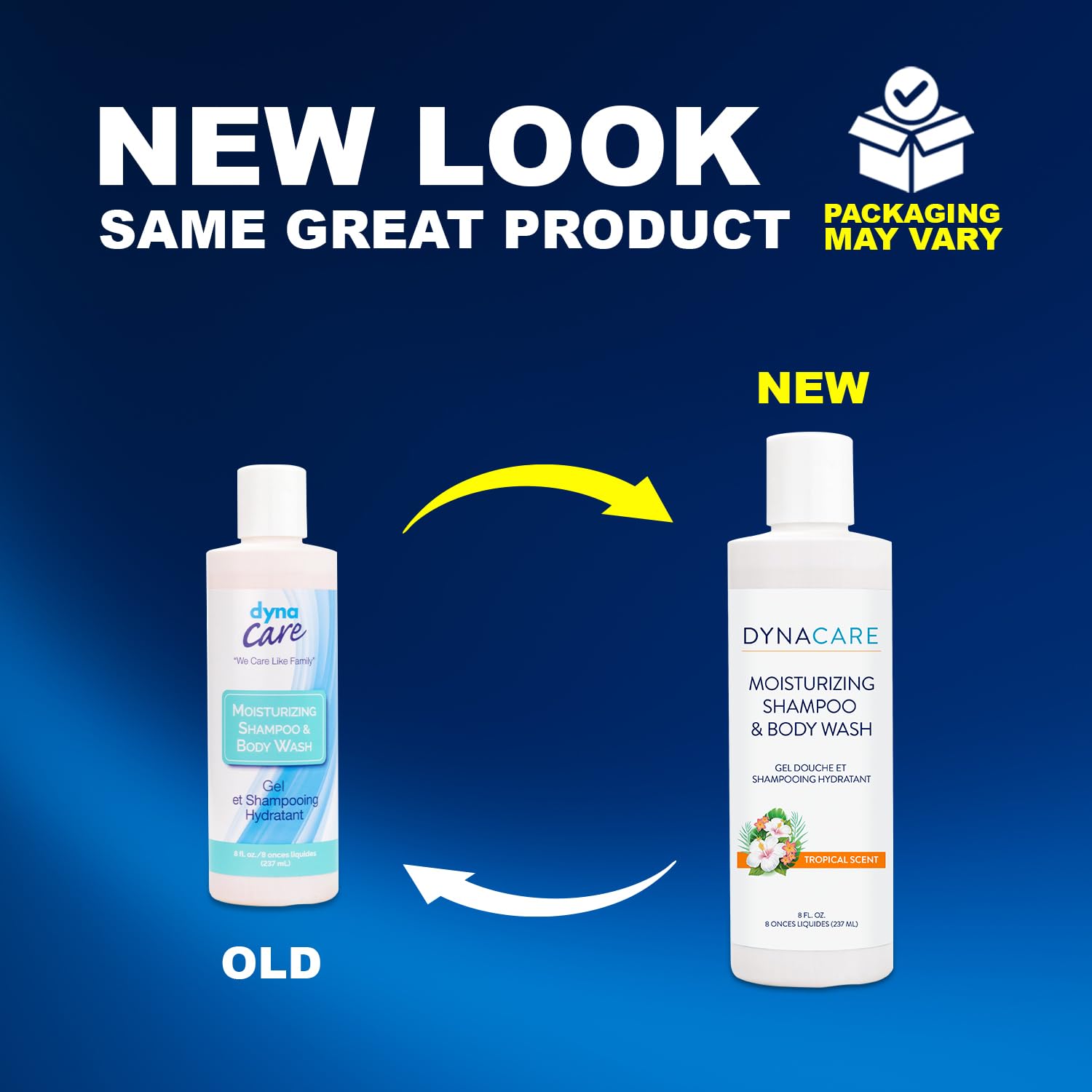 Dynarex Shampoo and Body Wash - Unisex, Moisturizing All-in-One Shampoo Body Wash for Skin & Hair - Mild Formula for Sensitive Skin - Tropical Scent - 8 oz., 48 Bottles/Case (Packaging May Vary)