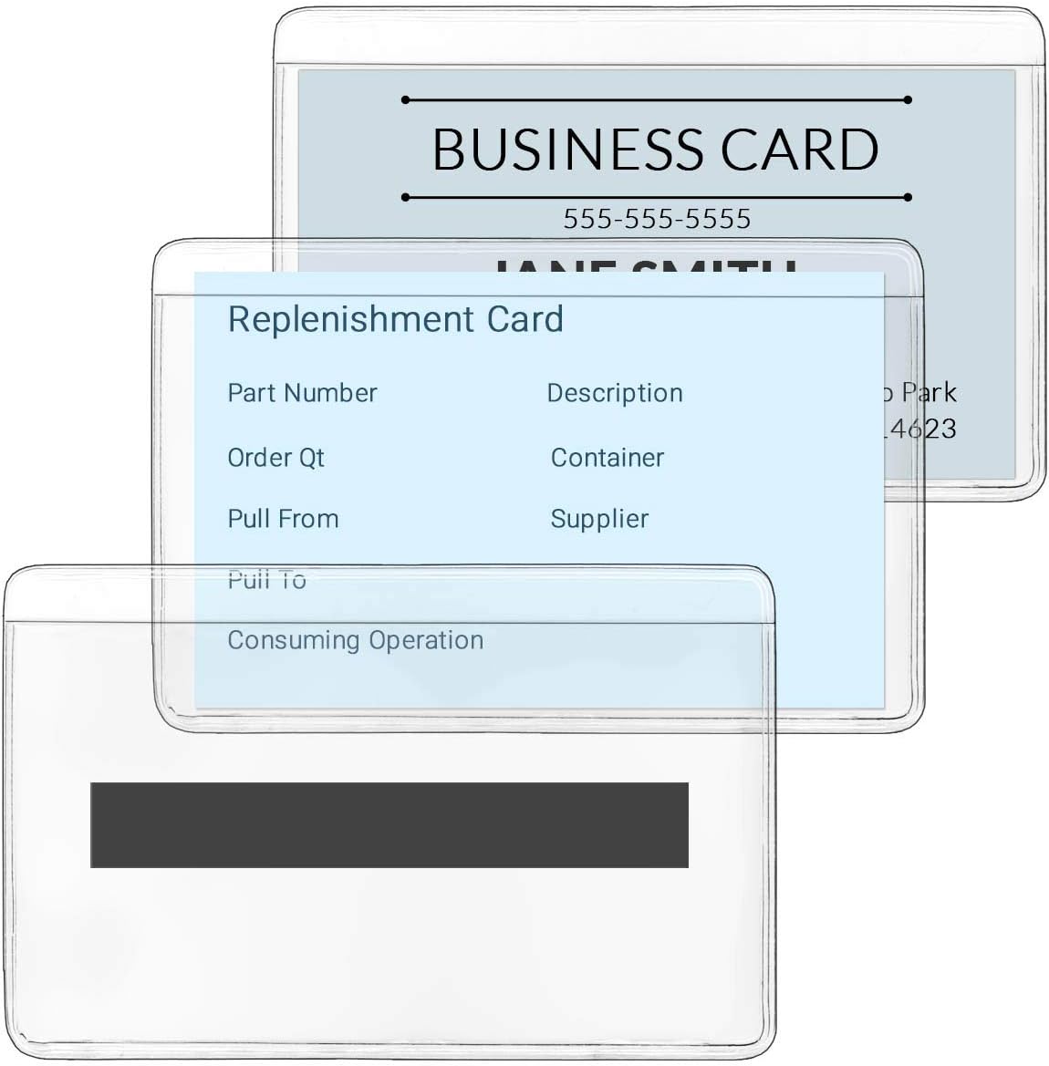 StoreSMART - Business Card Pocket with Magnet Strip - Open Long Side - 10 Pack - for Refrigerator, Filing Cabinet, or Locker -PE222ML2-10