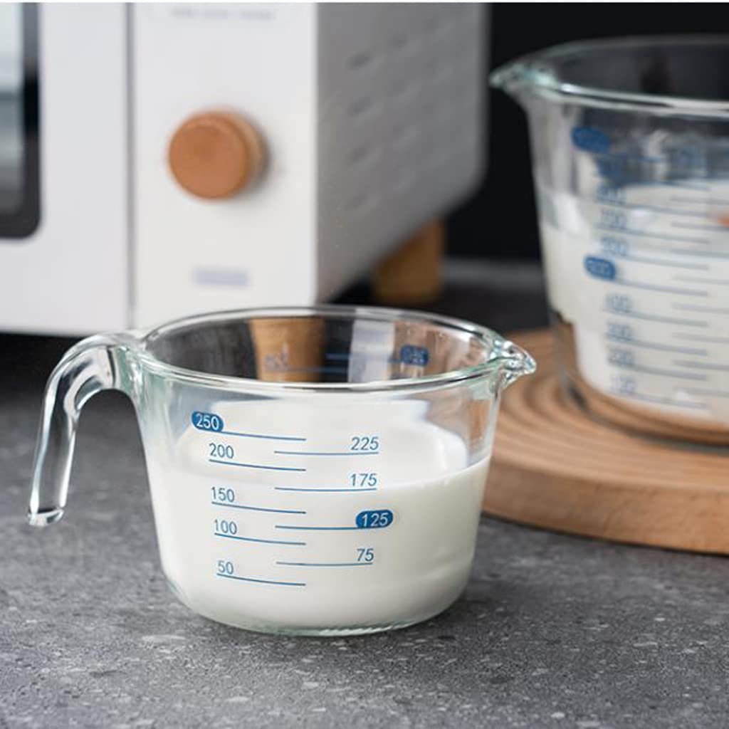 Tasses à mesurer en verre à haute teneur en borosilicate Outils de cuisson Tasses Tasses à mesurer résistantes aux hautes températures avec tasses à lait graduées Durable (taille : 250 ml) (1000 ml)