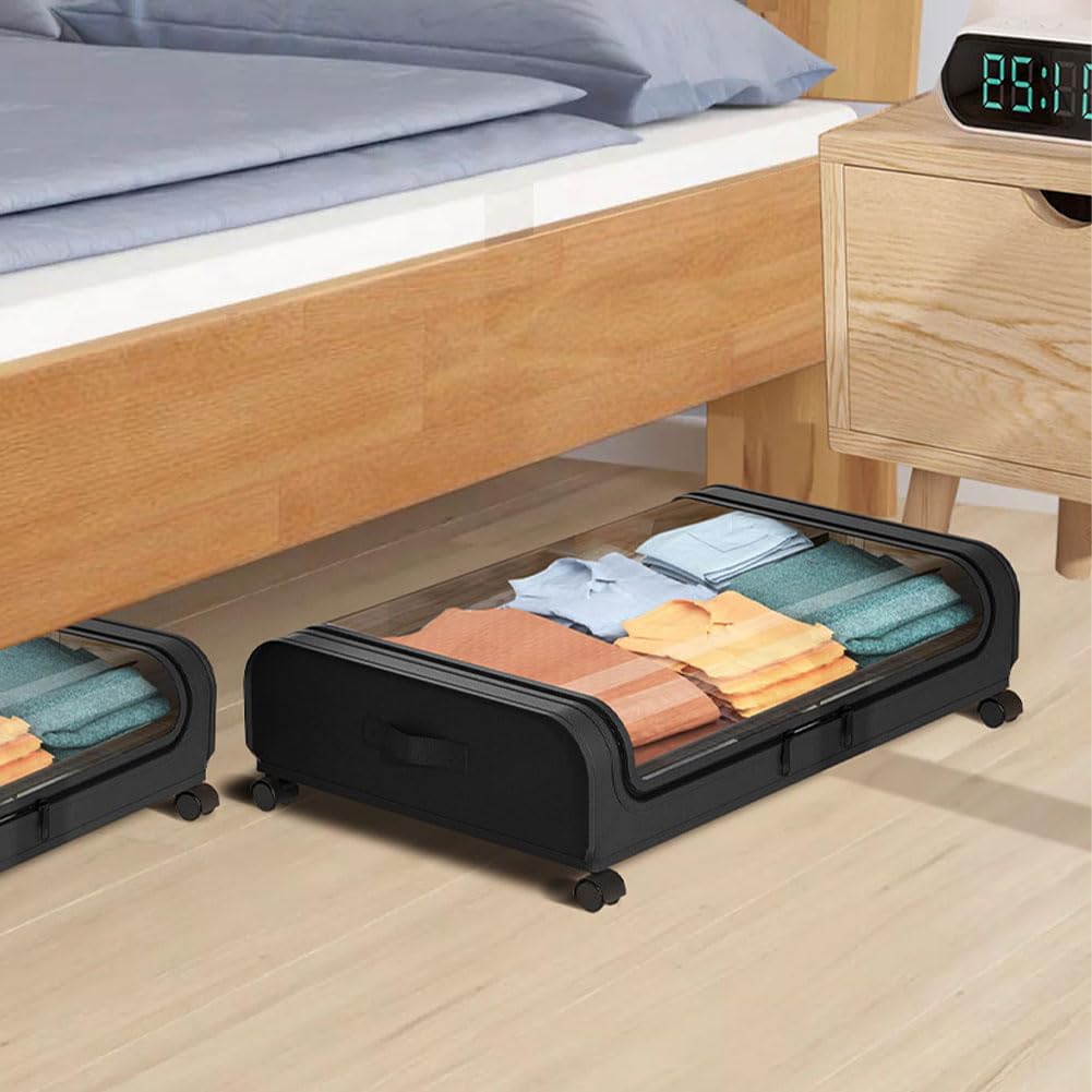 Under the Bed Storage Containers with Wheels, 2Pack Under Bed Shoe Storage, Bedroom Storage Organization with Handles, Under Bed Storage Bins Drawer For Clothes, Blankets And Shoes, Bedding