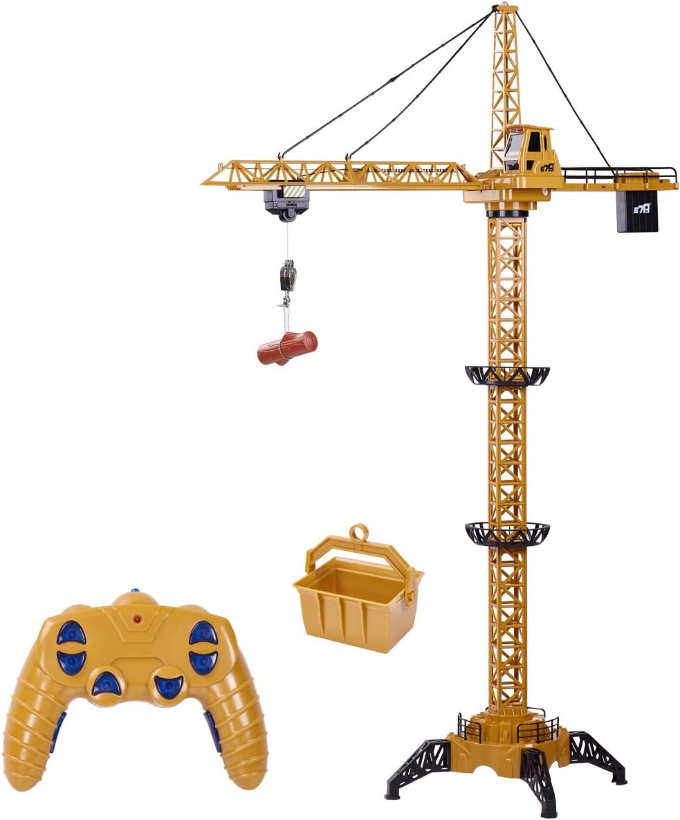 Fistone 6 Channel RC Tower Crane, 50.4 inches 680 Degree Rotation Lift Model 2.4GHz Remote Control Construction Crane Toy with Tower Light and Simulation Sound for Kids