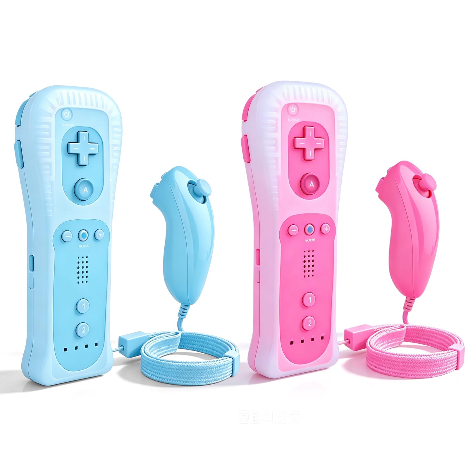 Keltorio Pack de 2 manettes Wii Remote : Manette Wii Remote avec Nunchuk, manette Nunchuk pour Wii Remote Plus, joystick de remplacement (Rose + Bleu)