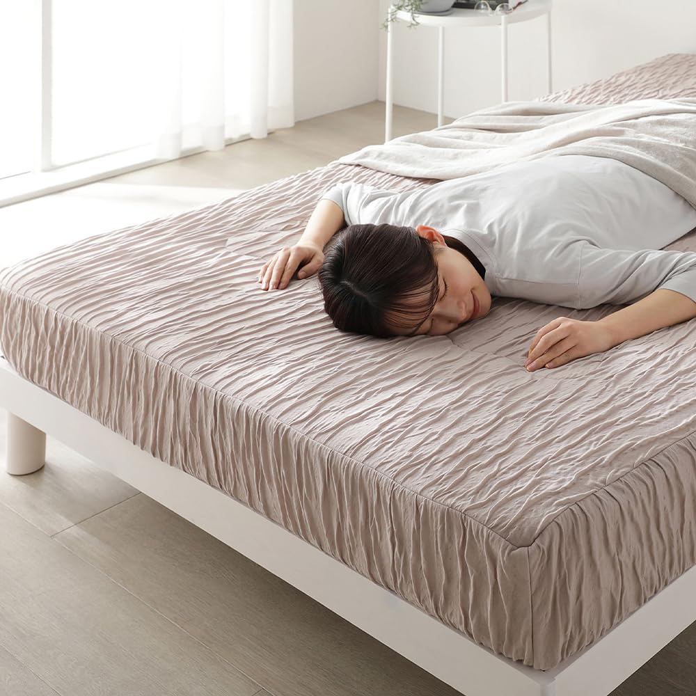 Amazon｜RASIK ボックスシーツ 単品 ワイドキング240 モカ くしゅとろ