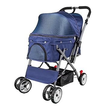 Pet Stroller for Cats Dogs Rabbit with Reversible Handle Blue