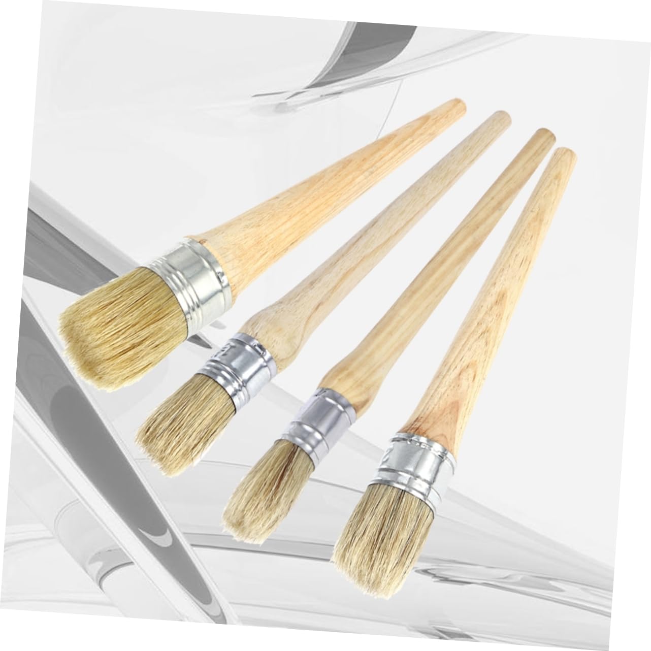 NUOBESTY Pinceau Rond à Manche Long en Bois, Lot de 4 Pièces