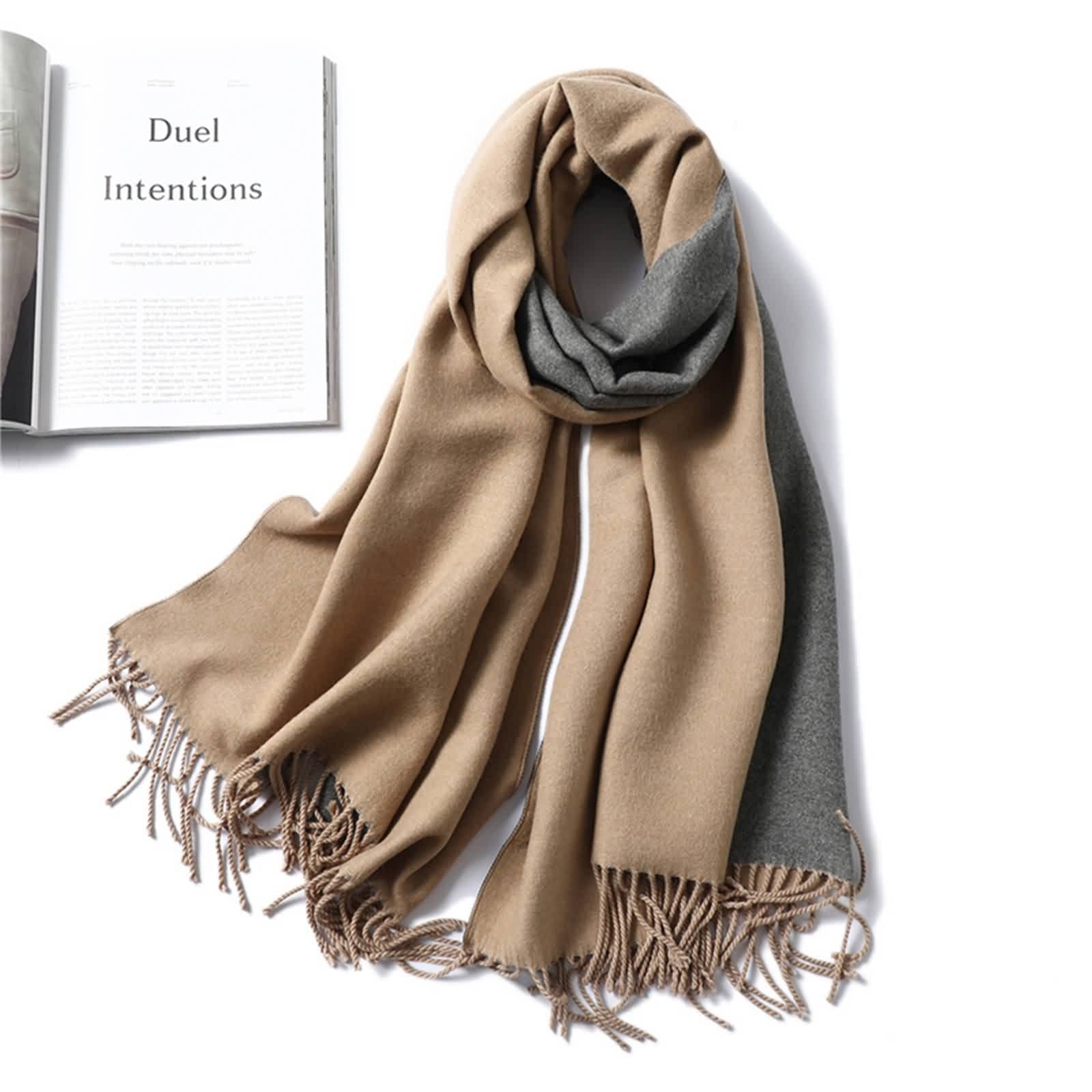 Sciarpe da donna, calda sciarpa vintage imitazione cashmere doppio tinta unita nappa abbigliamento invernale accessori regalo, Stile 4