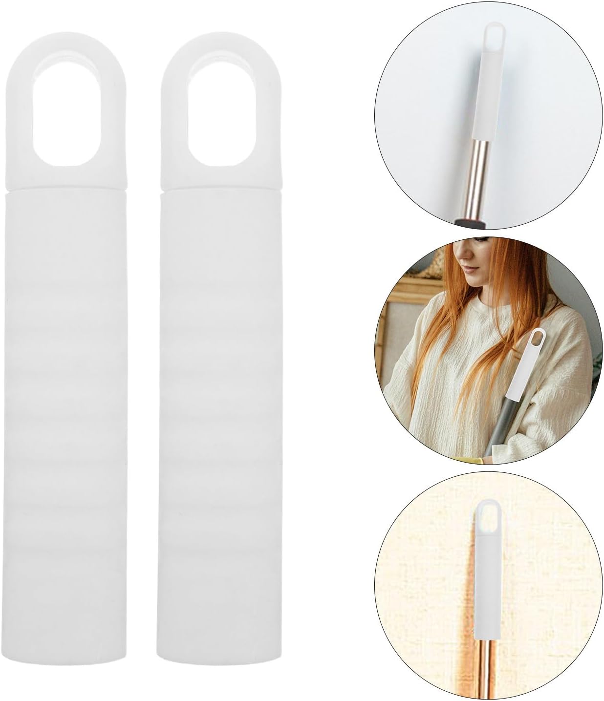 4pcs Slip-Resistant White Plastic Mop Handle End Cap Replacement Grip Cover with Detachable Cap for Home Cleaning and Commercial Spaces, Compatible with 25mm Diameter Mop Rods