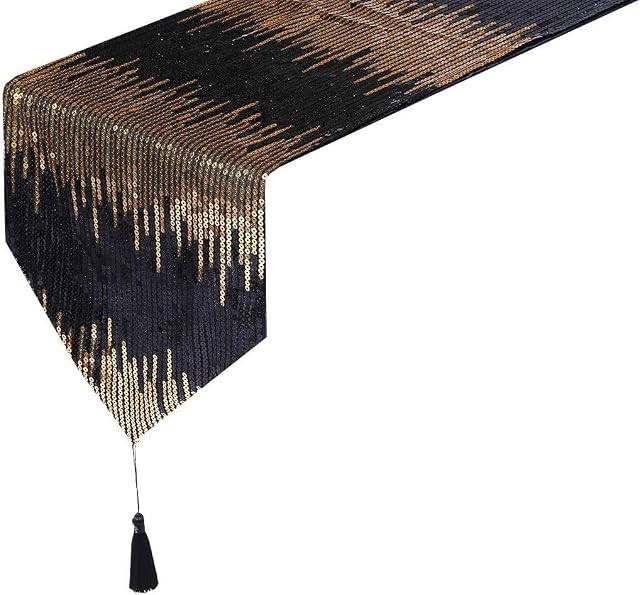 Eternal Beauty Sequin Table Runner Tassel 30x274cm (12*108inch) Silver Sparkly Fabric for Party Wedding Festival Banquet Dining Decoration No Thin and Not Throught