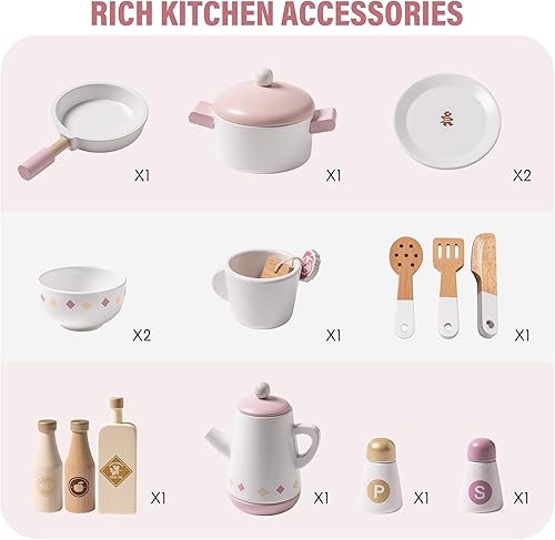 Miniatura 7 de ROBOTIME Juego de cocina de madera, juego de cocina de juego de simulación para niños con diseño realista, juego de cocina para niños y niños