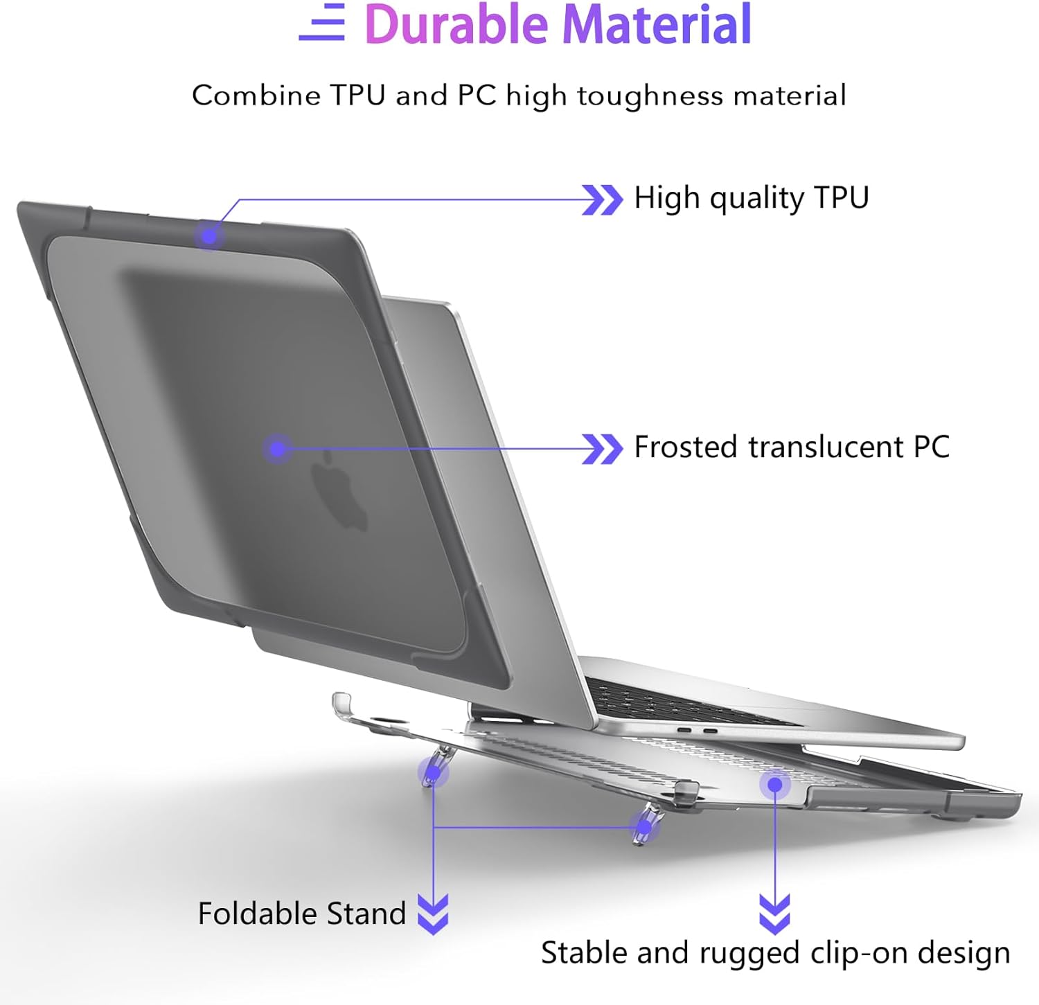 MEEgoodo for MacBook Air 13 inch Case 2021 2020 2019 2018 Release A2337 M1 A2179 A1932 with Touch ID Heavy Duty Rugged Shockproof Plastic Hard Shell with Fold Kickstand for MacBook Air 13.3, Gray