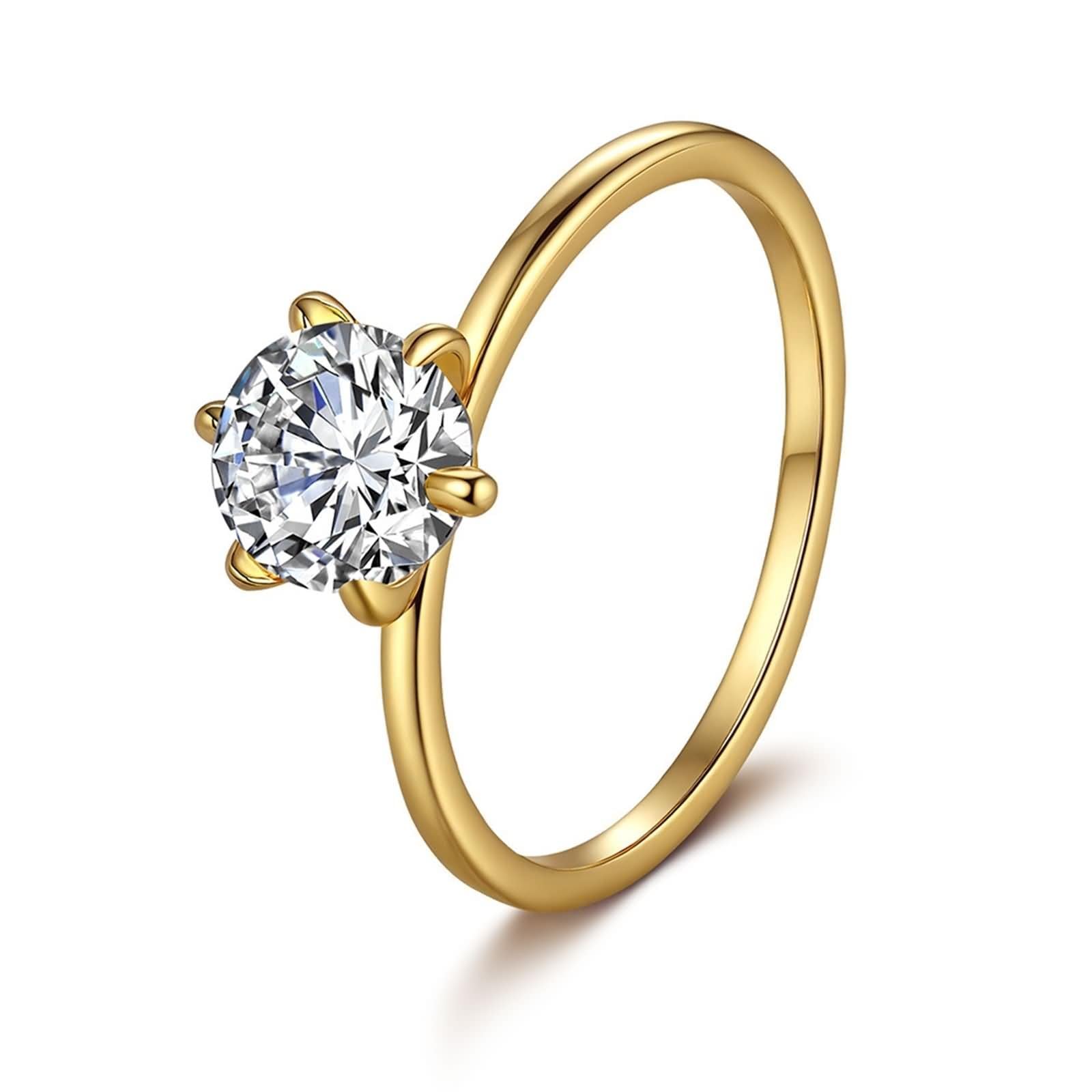 Anillos para mujer, anillo fino para mujer, pulgar de 6 dientes, solitario redondo con 2 quilates de moissanita, oro amarillo de 14 quilates, talla 47 (15.0)