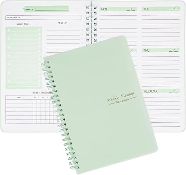 Moseem Weekly Planner Notebook, Undated A5 To Do List Diary,Weekly Goals Planner with Habit Tracker 52 Weeks Planning for College Work Adhd Green