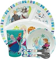 Zak Designs Disney Frozen Elsa & Anna Kids 5-Piece Dinnerware Set: Divided Plate, Bowl, Tumbler, Utensils - BPA-Free, Durable Melamine & Stainless Steel