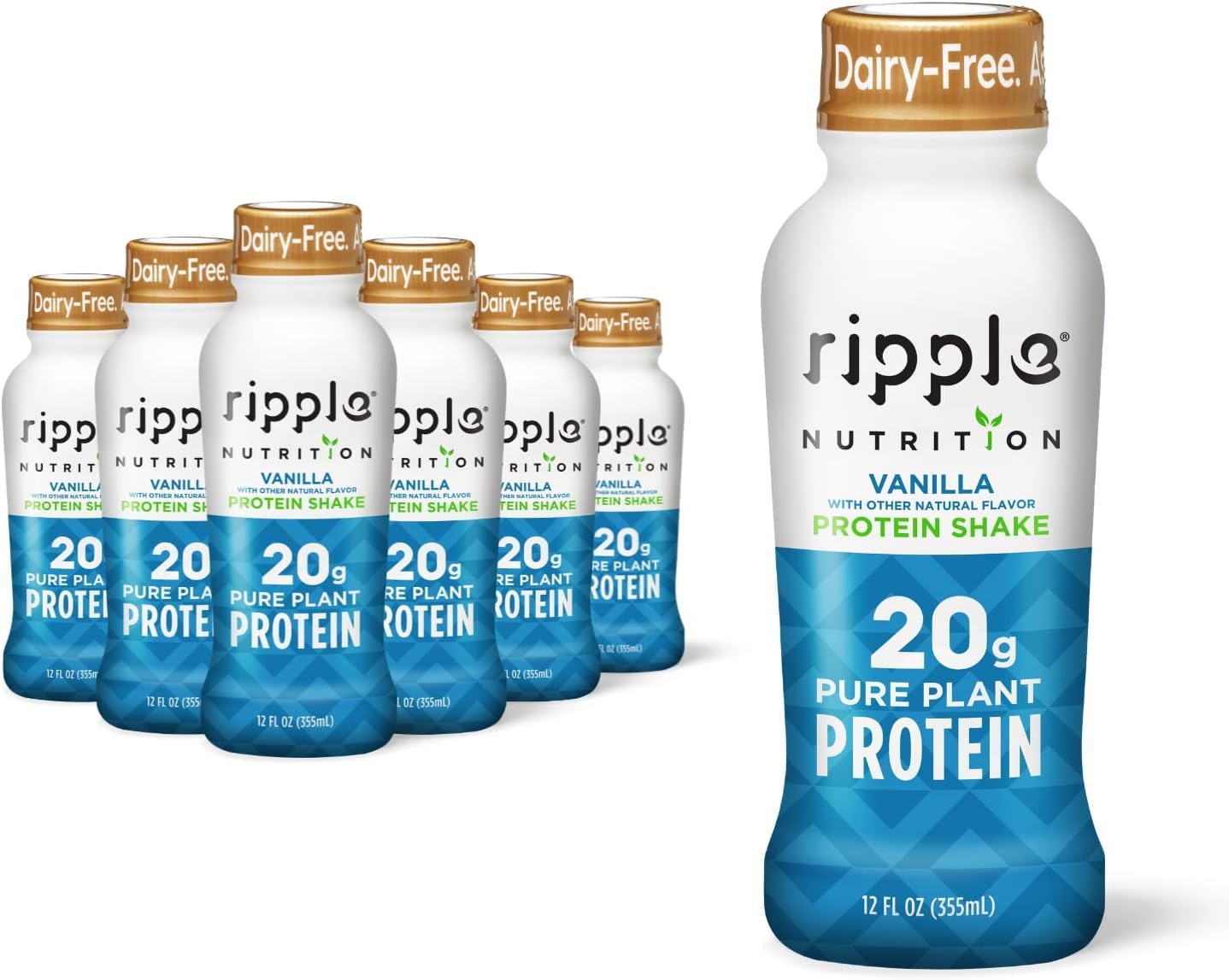 Ripple Vegan Protein Shake | Vanilla | 20g Nutritious Plant Based Pea Protein | Shelf Stable | No GMOs, Soy, Nut, Gluten, Lactose | 12 Oz, 12 Pack : Grocery & Gourmet Food