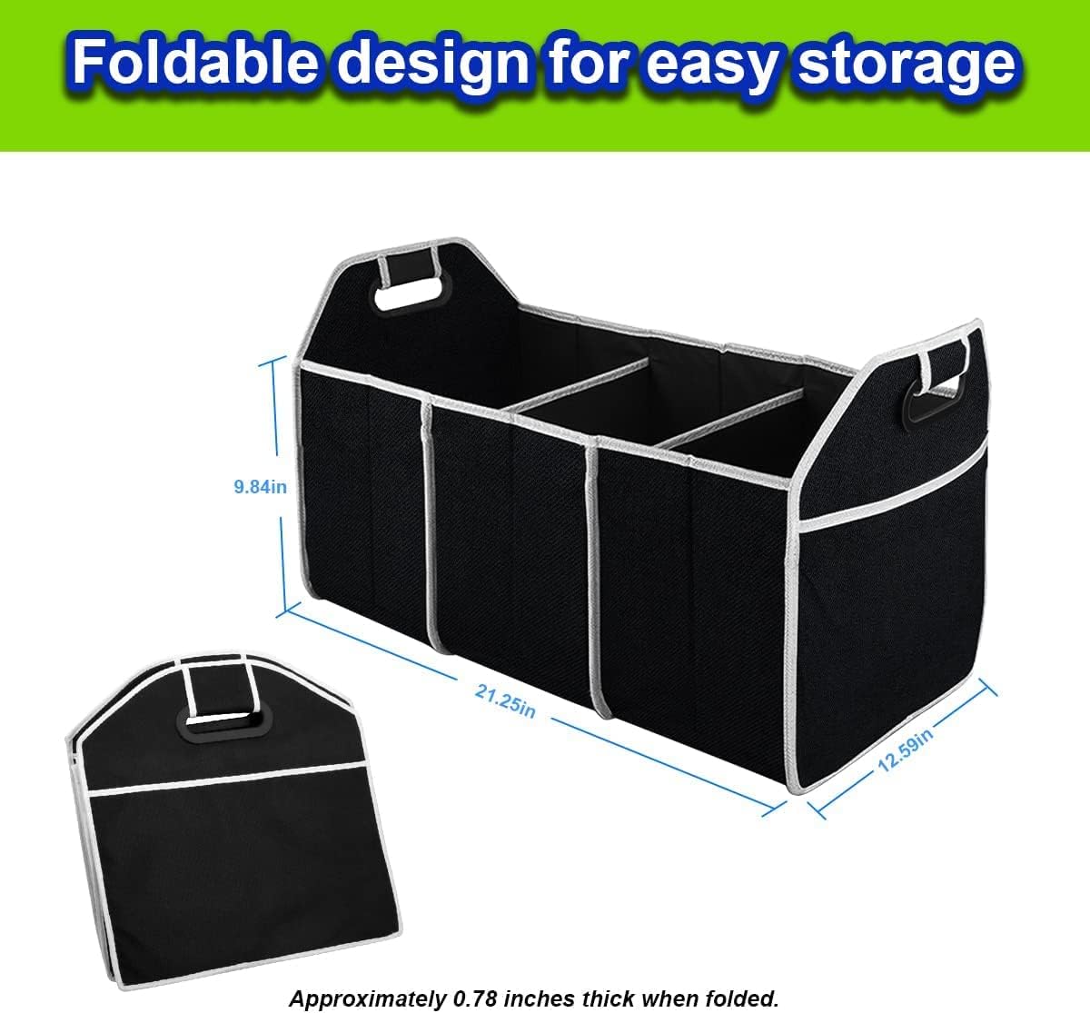 Organisateur De Coffre De Voiture CGEAMDY - Sac Rangement Pliable Étanché 3 Compartiments Noir