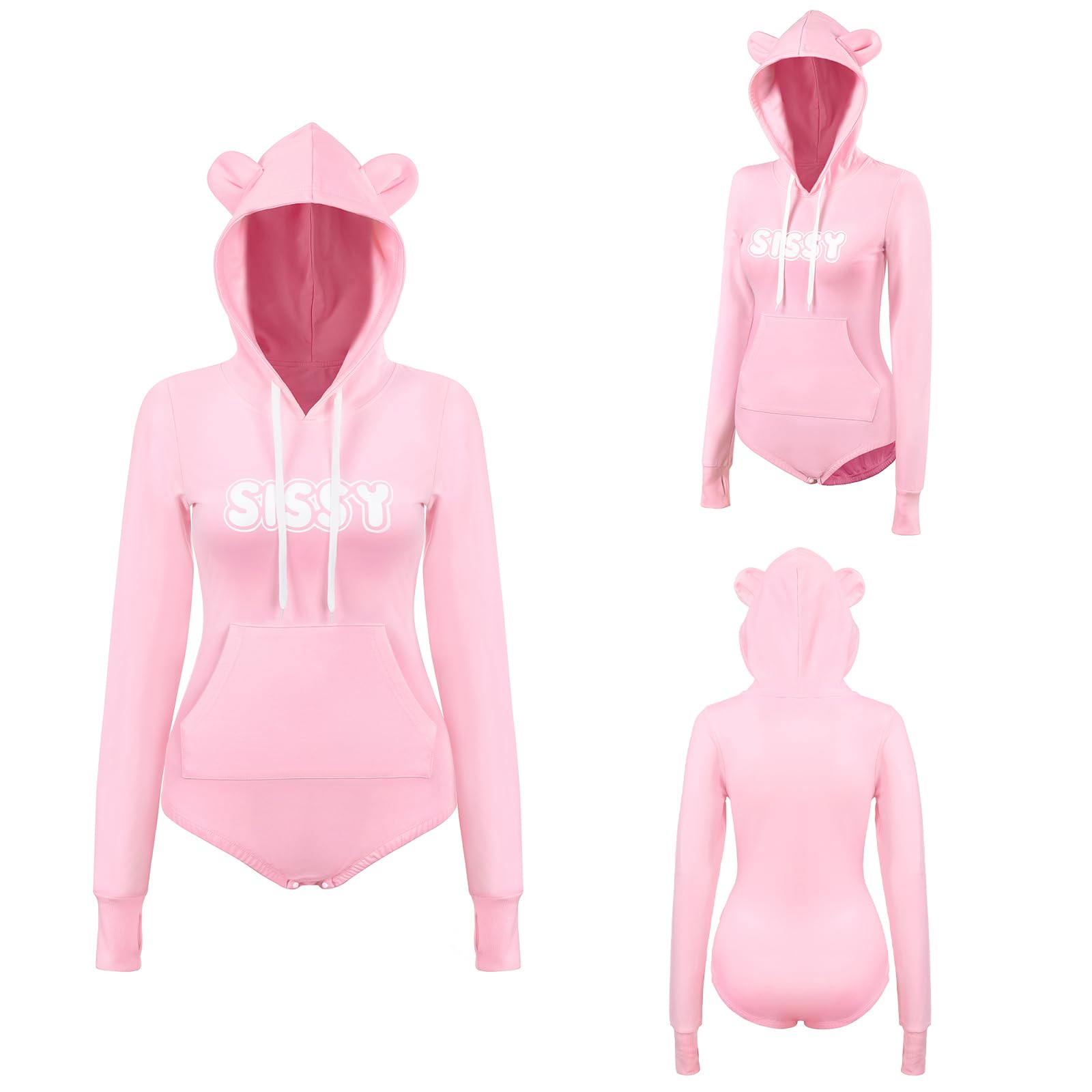 LittleForBig Bawełniany kombinezon jednoczęściowa piżama z kapturem body - przytulna bluza z kapturem Sissy Bear Onesie