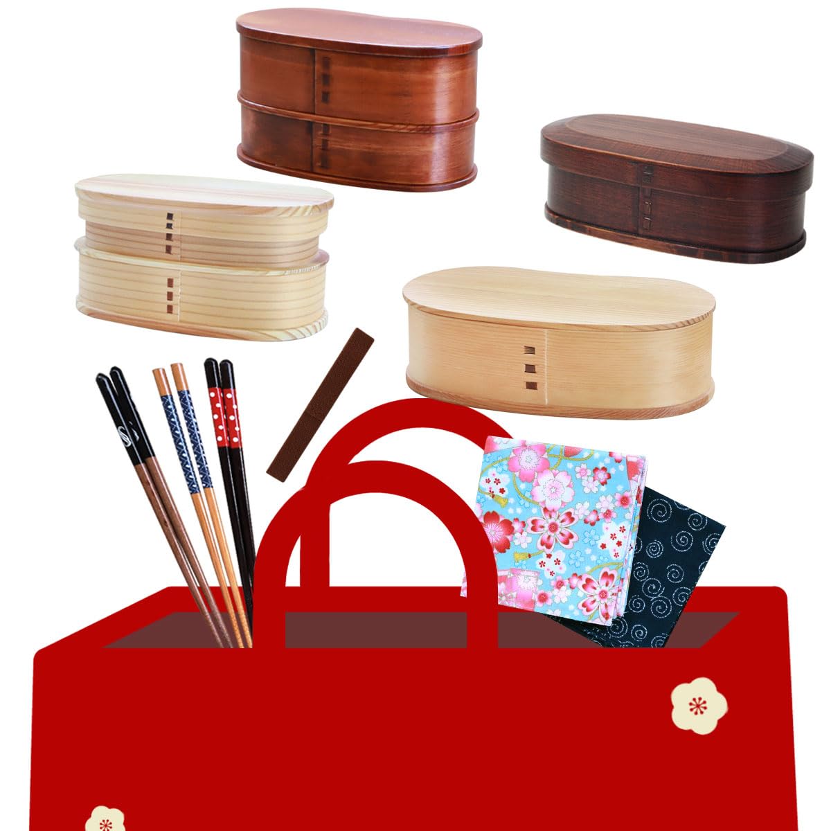 Miyoshi Lacquerware Honpo 2026 Lucky Bag, Bent Wappa Bento Box, Trial, Debut Set, 4-Piece Set, Small Size, Blank Wood, Outlet : Home & Kitchen
