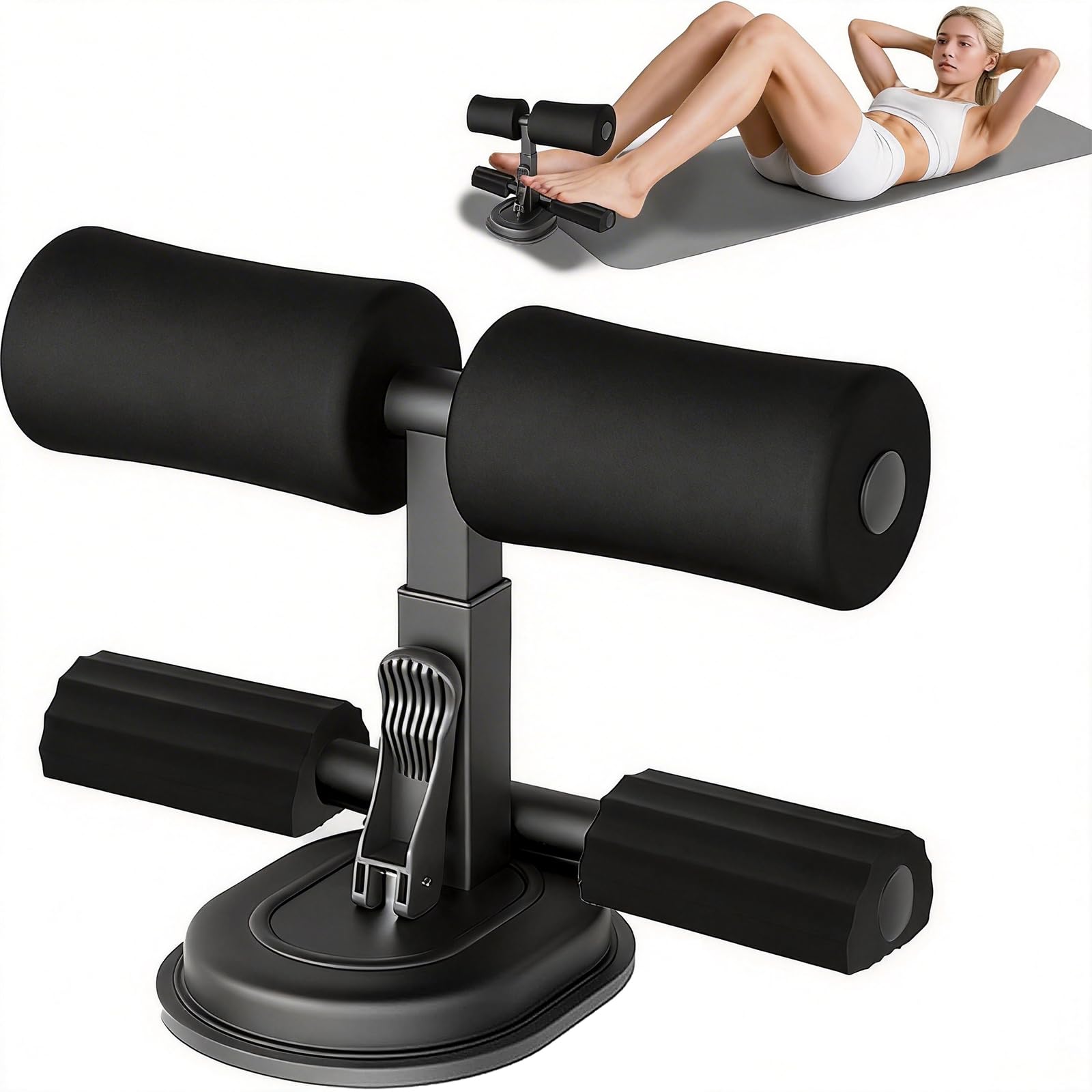 Adjustable Sit Up Bar Floor, Portable Sit Up Assistant Device Abs Workout Equipment With Foot Holder for Home Travel Fitness Exercising