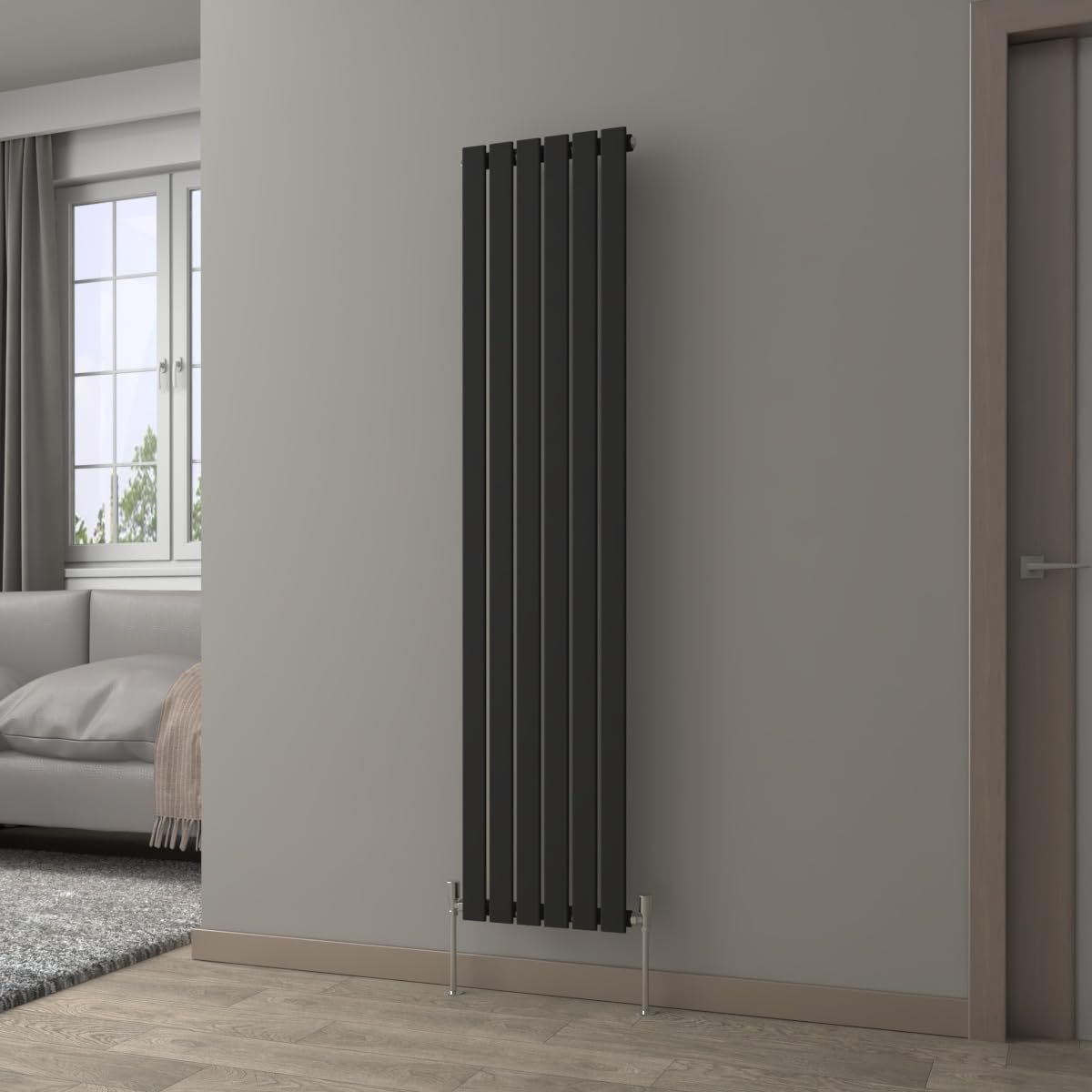Nrg Black Vertical Radiator 1800X408mm Single Flat Panel Central Heating