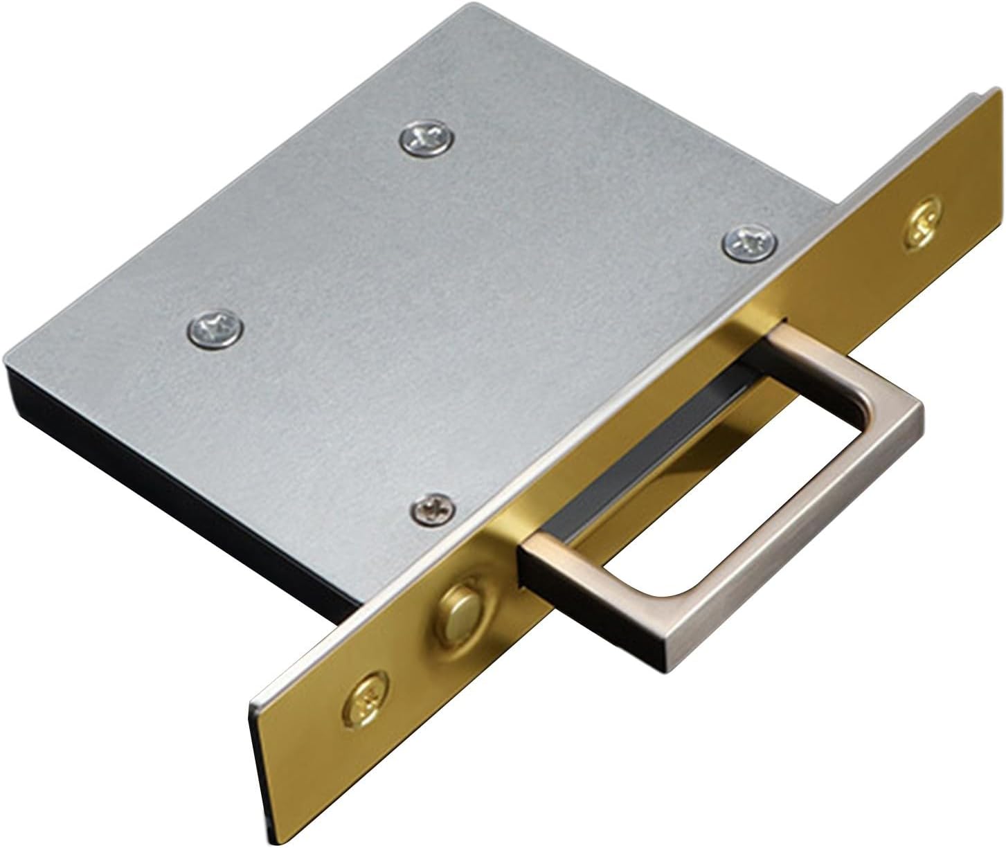 Recessed Pocket Door Pull with Spring Loaded Invisible Latch, Zinc Alloy Sliding Door Hardware, Matte Black Flush Mount Handle, Satin Nickel For Edge Pull, Push Button Release(Gold)