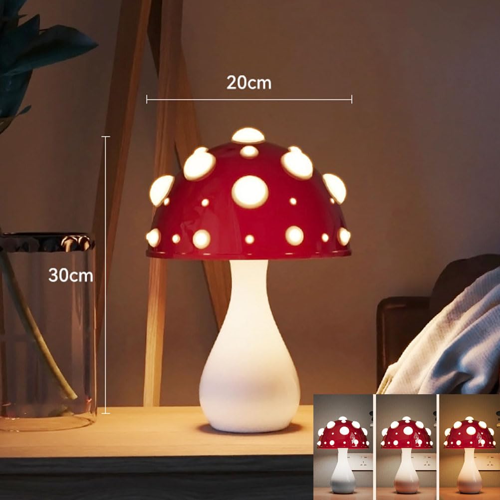 AoLa Pilz Tischlampe LED Dimmbare Mushroom Tischleuchte mit Kabel 3000K/ 4000K/ 6000K Pilz Lampe Moderne Giftige Pilze Design Nachttischlampe Deko Nachtlicht für Wohnzimmer Schlafzimmer,Weiß