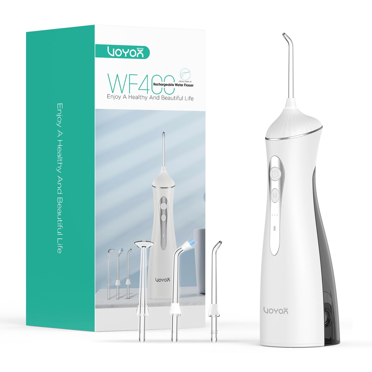 VOYOR-HEALTH Idropulsore Dentale Portatile con 4 Ugelli Girevoli 3 Modalità Irrigatore Dentale, Pulizia Denti Idropulsore, Impermeabile IPX7 Ricaricabile USB, Adatto per i Viaggi a Casa WF400 (Nero)