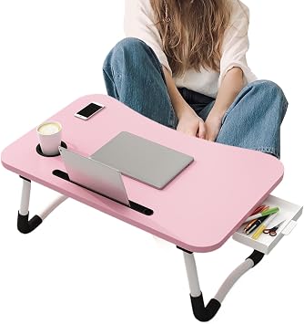 Folding Lap Desk, Foldable Laptop Table - Foldable Reading Desk with Cup Holder and Tablet Slot | Breakfast Serving Tray, Laptop Stand with Storage Drawer for Adults, Kids