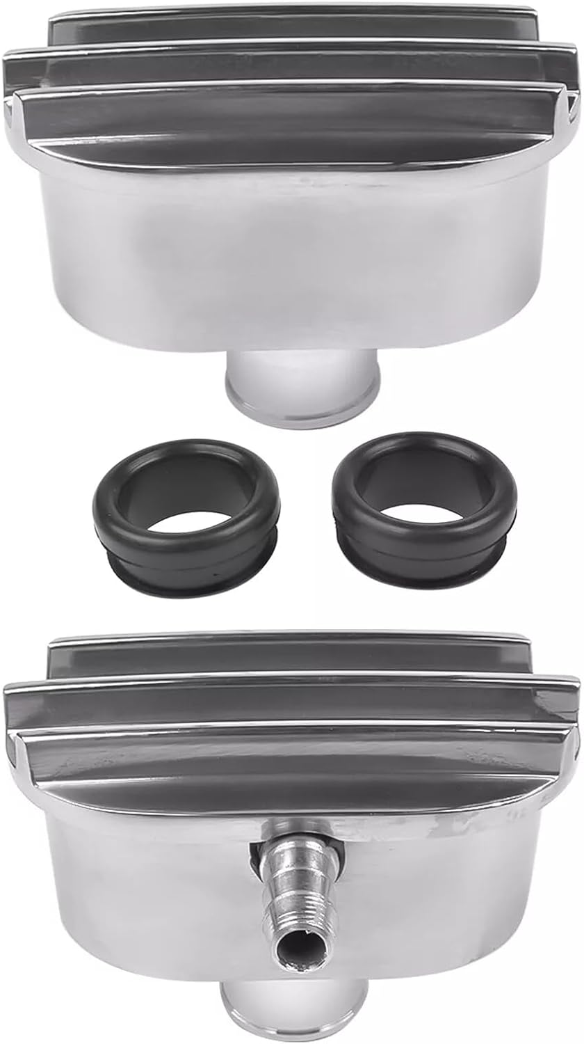 Set of 2 Aluminum Valve Cover Breather PCV Combo Kit Finned Oval Polished Valve Cover Breather Pcv Compatible with Chevy Ford with 1-1/4" Valve Cover Holes