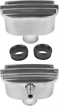 Set of 2 Aluminum Valve Cover Breather PCV Combo Kit Finned Oval Polished Valve Cover Breather Pcv Compatible with Chevy Ford with 1-1/4" Valve Cover Holes