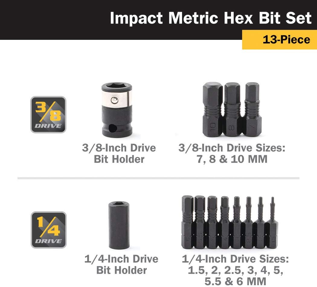 Titan 16038 13-Piece Metric Impact Grade Hex Bit Set