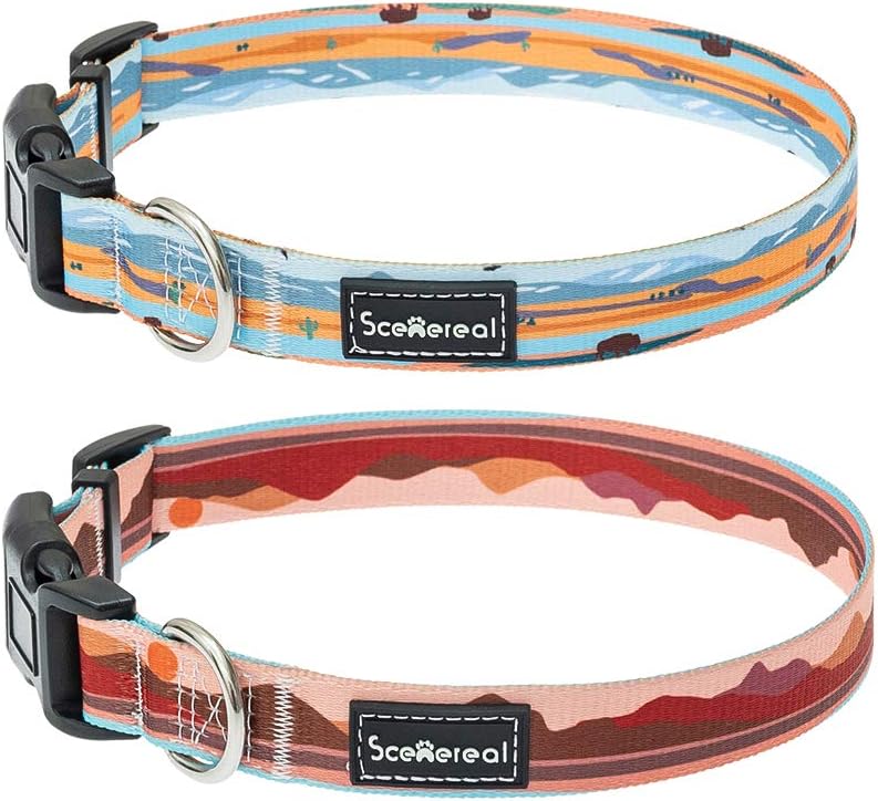 SCENEREAL Soft Dog Collar for Small Medium Large Dogs, Adjustable Comfortable with Quick Release Safety Buckle, Cute Artistic Landscape…