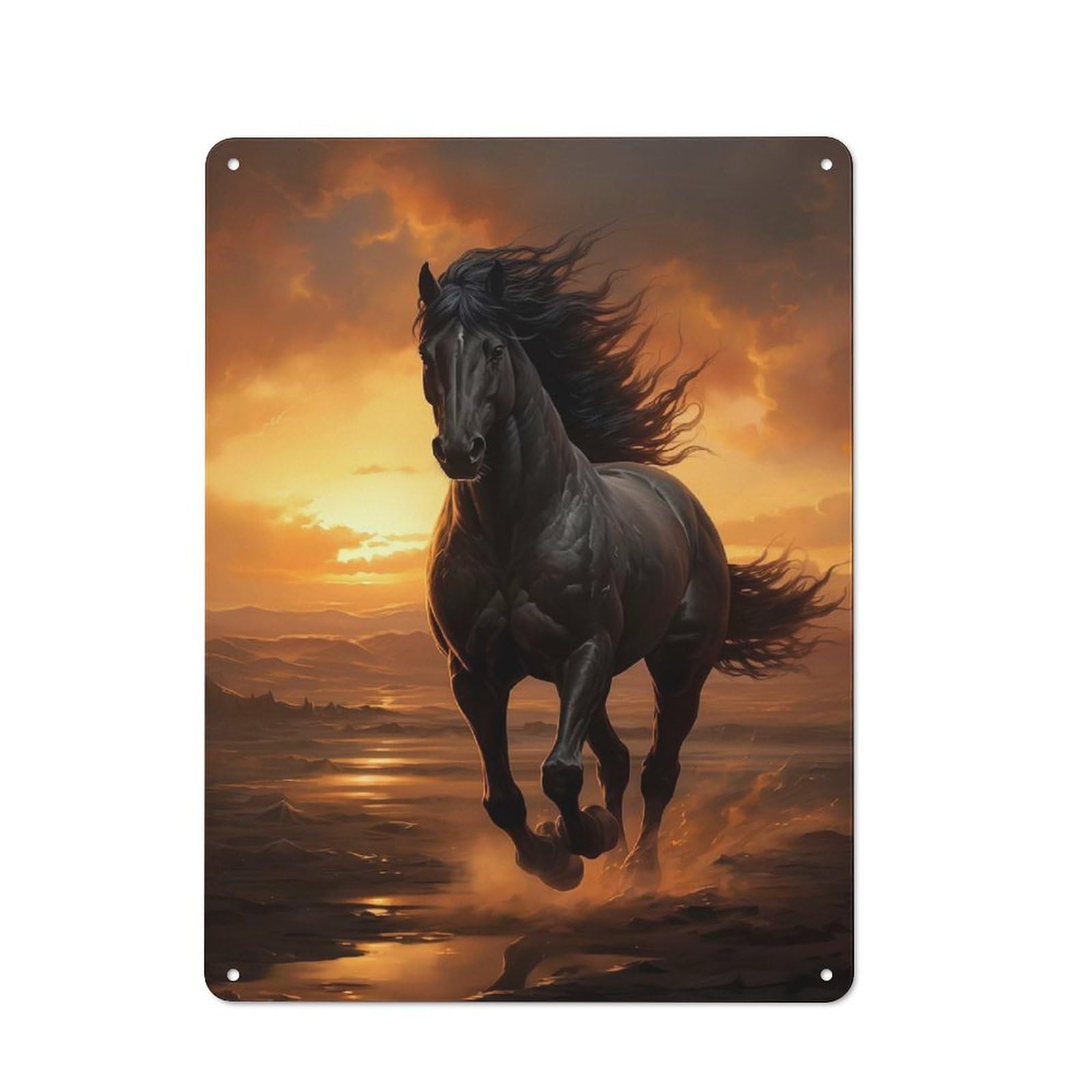 Junmoney Black Horse Galloping Vintage Metal Sign 40X30cm, Bistro Style Bistro Wall Plaque For Tea Room, Shop Wall Or Breakfast Area