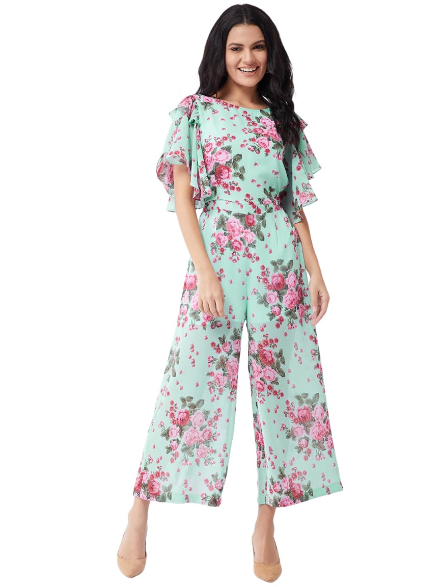 Women's Pastel Floral Jumpsuit Short Sleeves Printed One-Piece for Summer Comfortable and Trendy for Day or Evening Wear