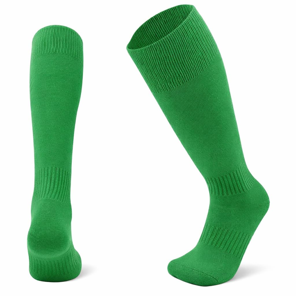 1STLY FITNESS - Socks Knee High 1 Pair Large SIZE 7-13, EU38 - EU44 Adults Soccer Football Hockey Rugby Sports Sweat Wicking Slip Proof - Green