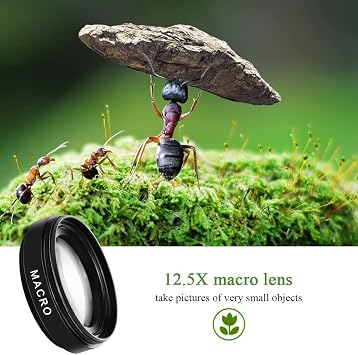 Macro Lens for iPhone, Universal Phone Camera Lens, Fish Eye Lenses iPhone, Phone Lens Attachments, Camera Lenses (Black)