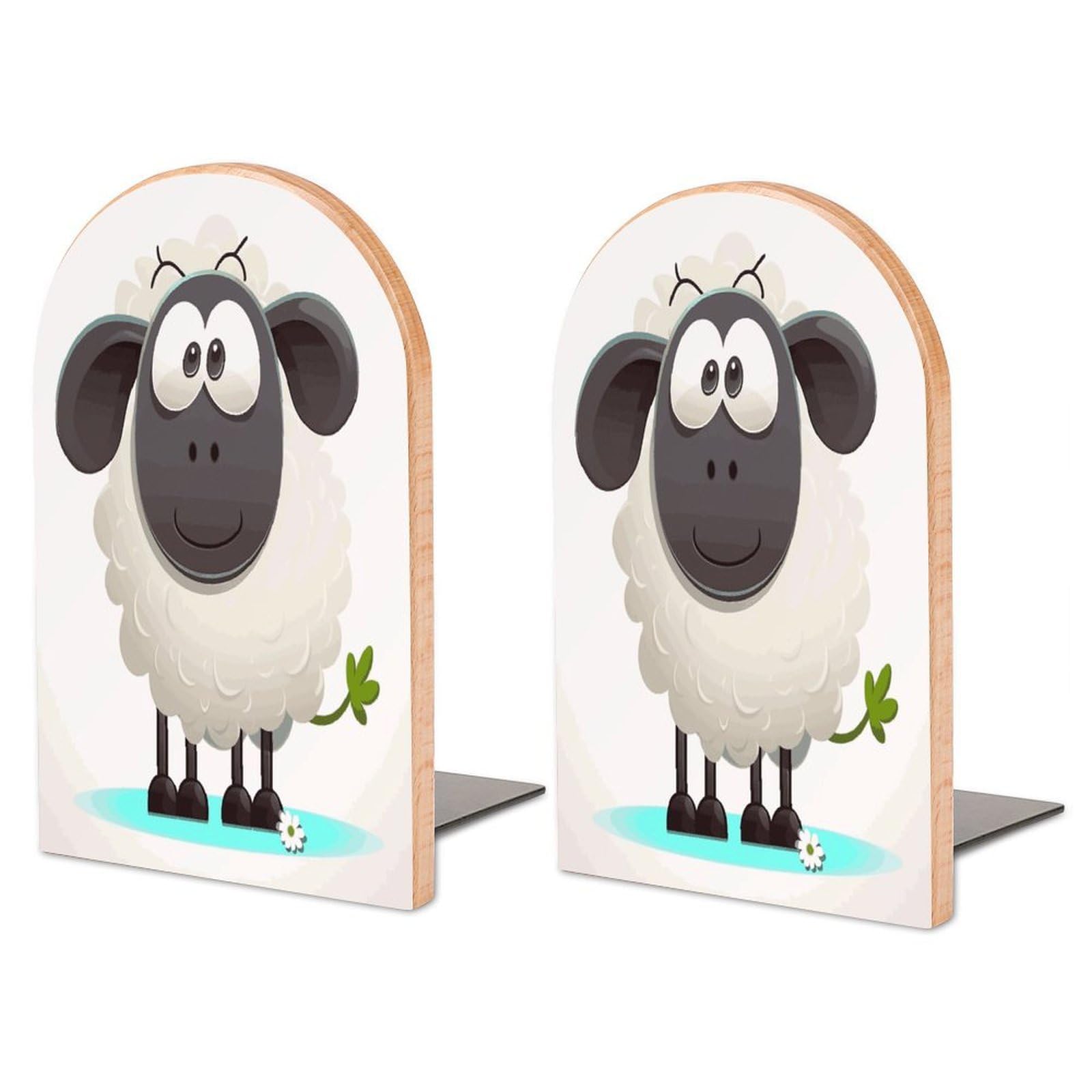 Large Sheep Book End with Metal Base Fashion Heavy Duty Bookend Exquisite Wooden Bookends Non-Skid Book Stopper for Shelves Books Organizer for Office Home 1 Pair