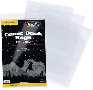 BCW Bolsas de cómic Golden Age – 100 unidades | Protección transparente sin ácidos, fundas de polipropileno | Bolsas de cómic para almacenamiento seguro de la colección Golden Comics estándar