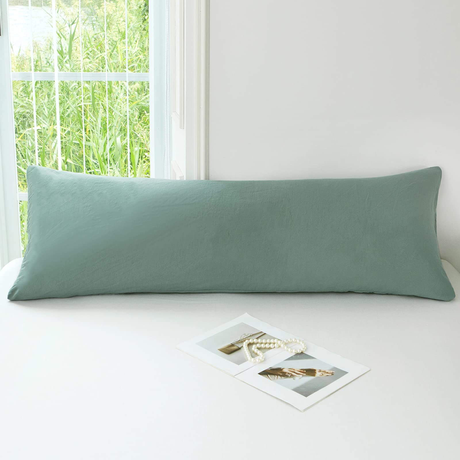 MILDLY Super Soft Pillowcase - Washed Microfiber Lightweight Pillow Cases Body Size Sage Green 1PCS, Easy Care and Fade Resistant Stain Resistant