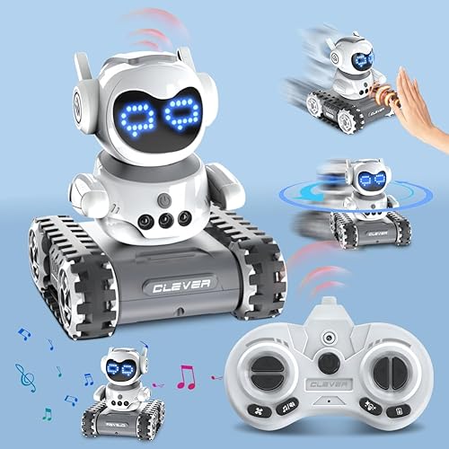 Robot de control remoto con LED y música, juguetes de robot Walkie Talkie recargable para niños, robot de demostración automática con detección de