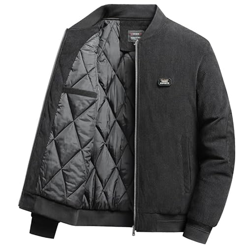 ZHUOMO Men's Corduroy Jacket Coat, Solid Colour, Casual Thickened Top, Fashion Winter Coat Cotton Jacket (Black, 4X-Large)