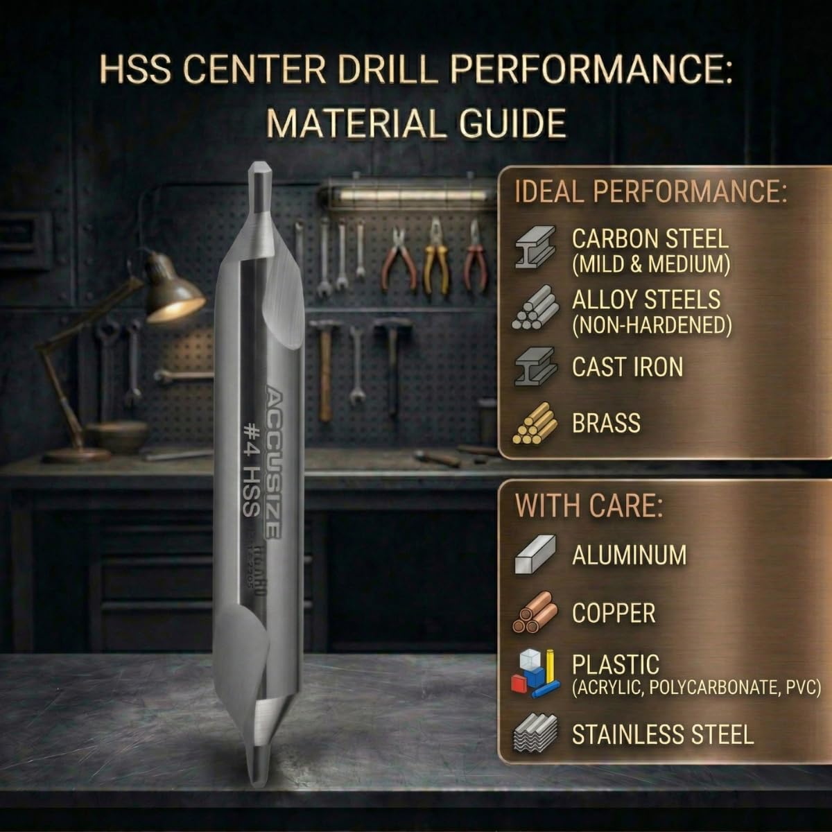 Accusize Industrial Tools 10 Pcs No.0 1/8'' by 1/32'' by 1-1/4'' Hss Center Drill Bits, 60 Deg, 0530-0000x10