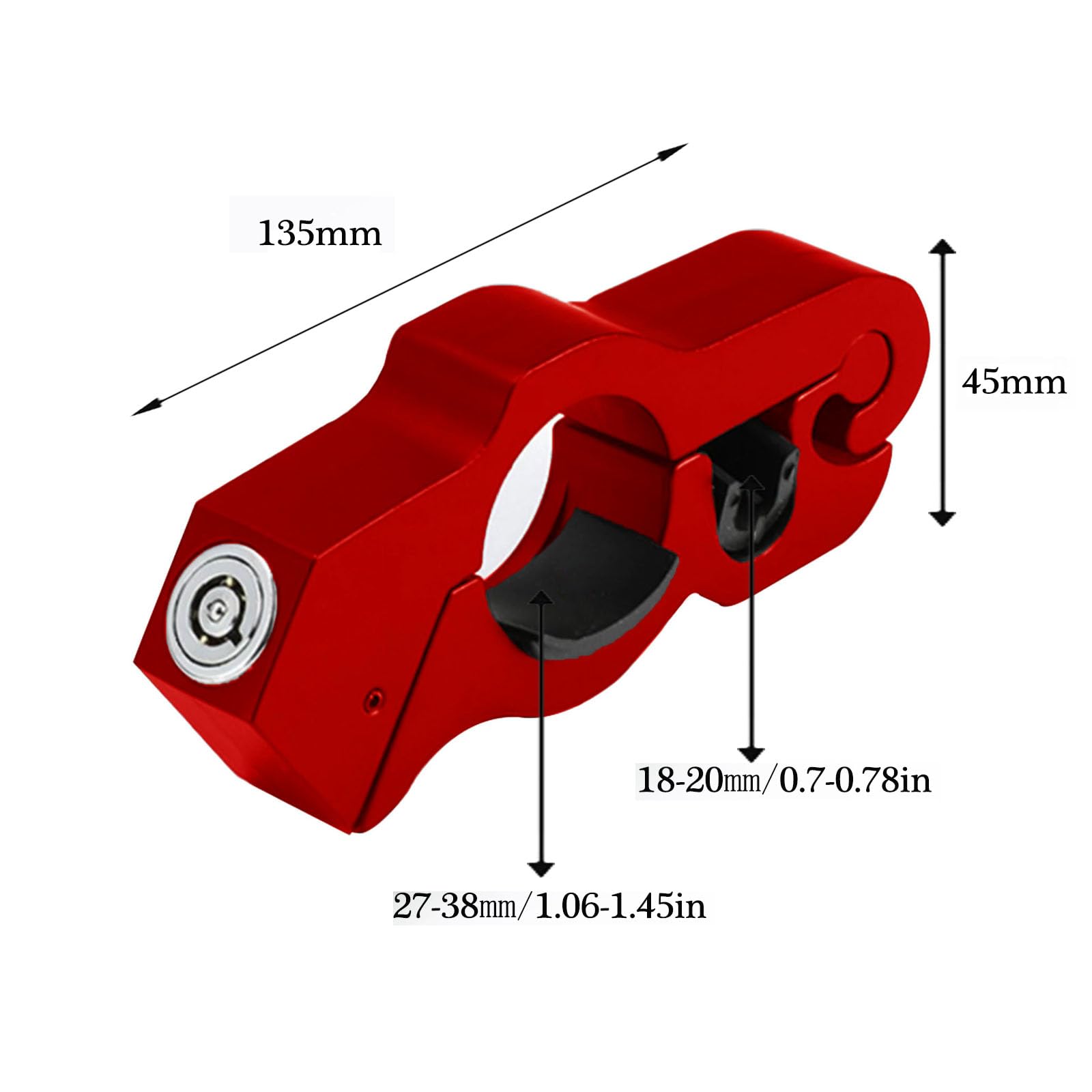 Cerradura Para Manillar De Moto - Bloqueo Universal De Freno Y Acelerador Con 2 Llaves (Rojo, Aleación De Aluminio)