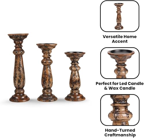 Miniatura 5 de Juego de 3 portavelas de pilar de madera, portavelas decorativo de madera para decoración de Navidad, casa de campo, boda, fiesta, comedor,