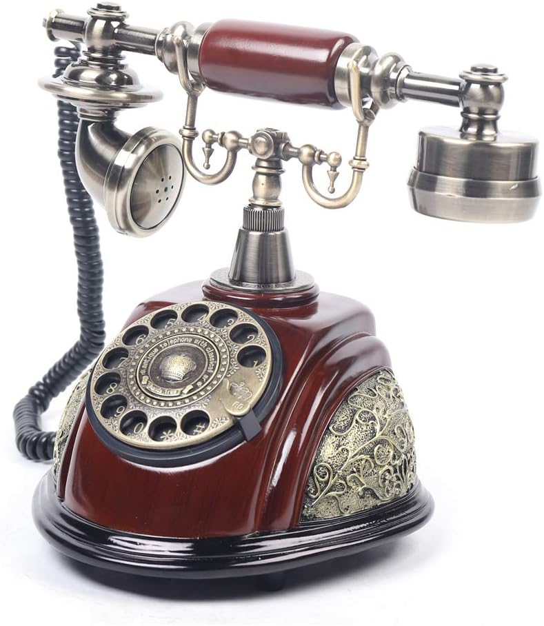 Antique Rotary Dial Phone Vintage Telephone Retro Rotary Landline Phone Decor Telephone for Home Office Hotel Decor, Brown (Style 2)