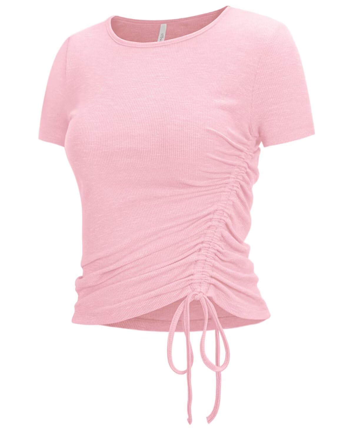 Ruched Tops for Women Yoga Pilates Dance(Pink Heather-047,XS)
