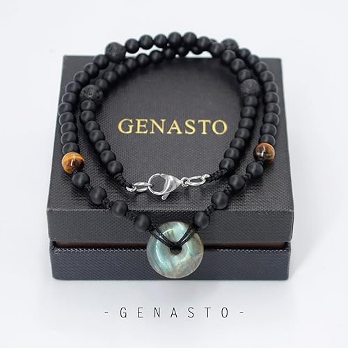 Miniatura 7 de GENASTO Labradorite Crystal Stone Beads Necklace Natural Crystal Beads Necklace Round Labradorite Lava Rock Tiger Eye Handmade Jewelry Birthstone