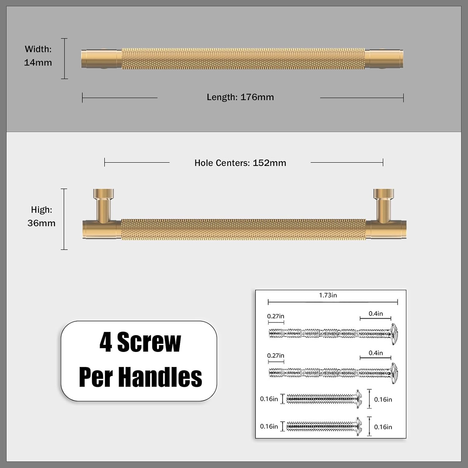 10 Pack Champagne Bronze Knurled Cabinet Pulls 6 Inch(152mm) Kitchen Cabinet Handles Cabinet Hardware Drawer Pulls 6" Hole Center Champagne Bronze 10